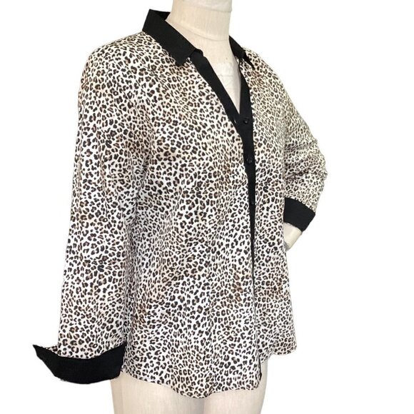 Chico's No Iron Cotton Leopard Print Caroline Shirt Button up Sz 1(M/8) #168D - Picture 5 of 9